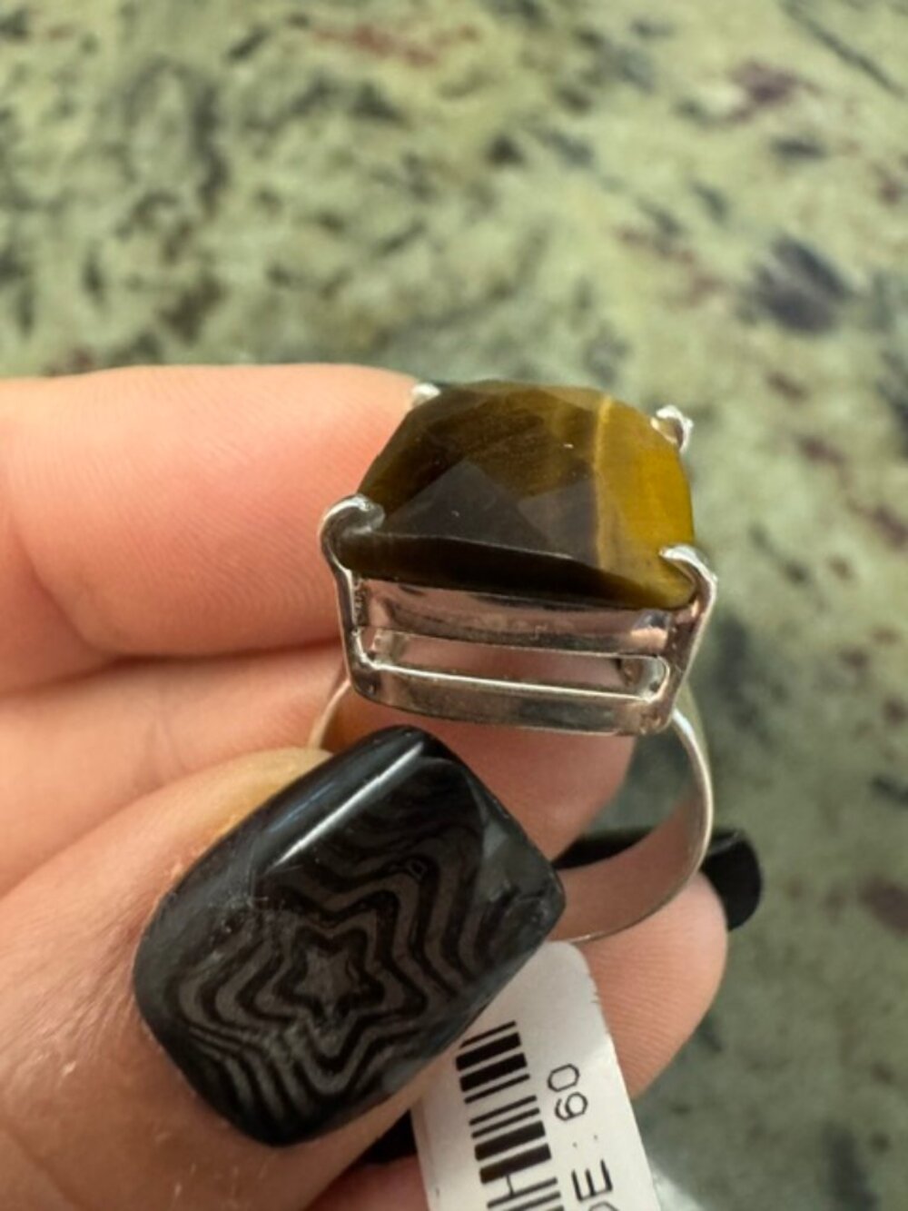 Genuine Tiger’s Eye Statement Ring 925 Sterling Silver Size 7 Faceted Gemstone